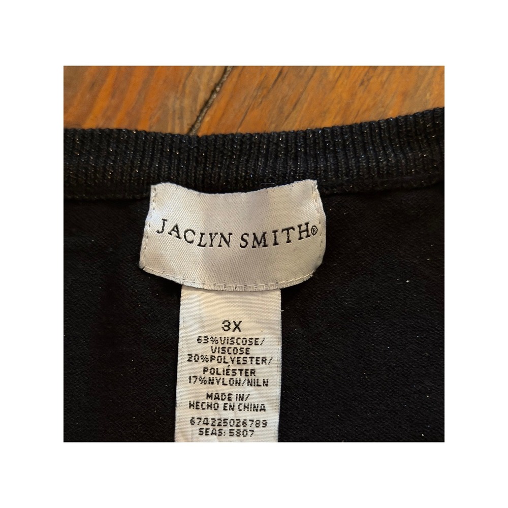 Jaclyn Smith Womens 3X Black Metallic Diamond Knit V-Neck Button Front Cardigan - Picture 4 of 6